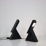 L5280 1980s Pair of black plastic triangle shaped bed lamps Mario Bertorella JM RDM, Italy