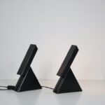 L5280 1980s Pair of black plastic triangle shaped bed lamps Mario Bertorella JM RDM, Italy