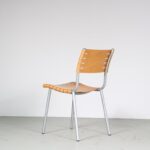 m27552 1980s Set of 4 dining chairs on grey metal frame with plywooden seat Ruud Jan Kokke Harvink, Netherlands