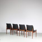 m27540 1950s Set of 4 dining chairs in teak with black skai Finn Juhl France & Son, Denmark