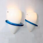 L5309 1990s Pair of white and blue murano glass wall lamps model Blue Swan Tinu Aufiero Venini, Italy