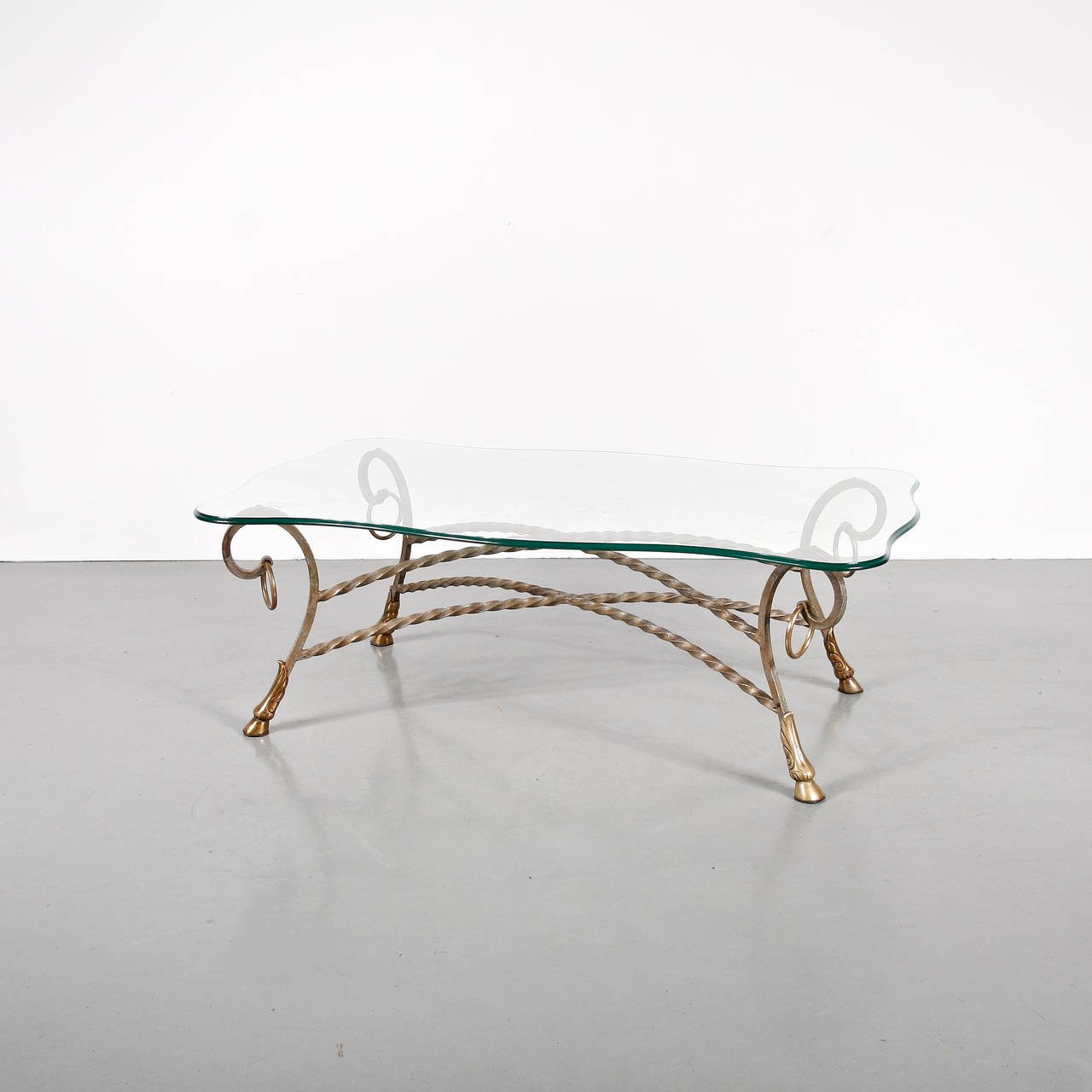 m27560 1960s Glass Coffee Table in the Manner of Maison Jansen