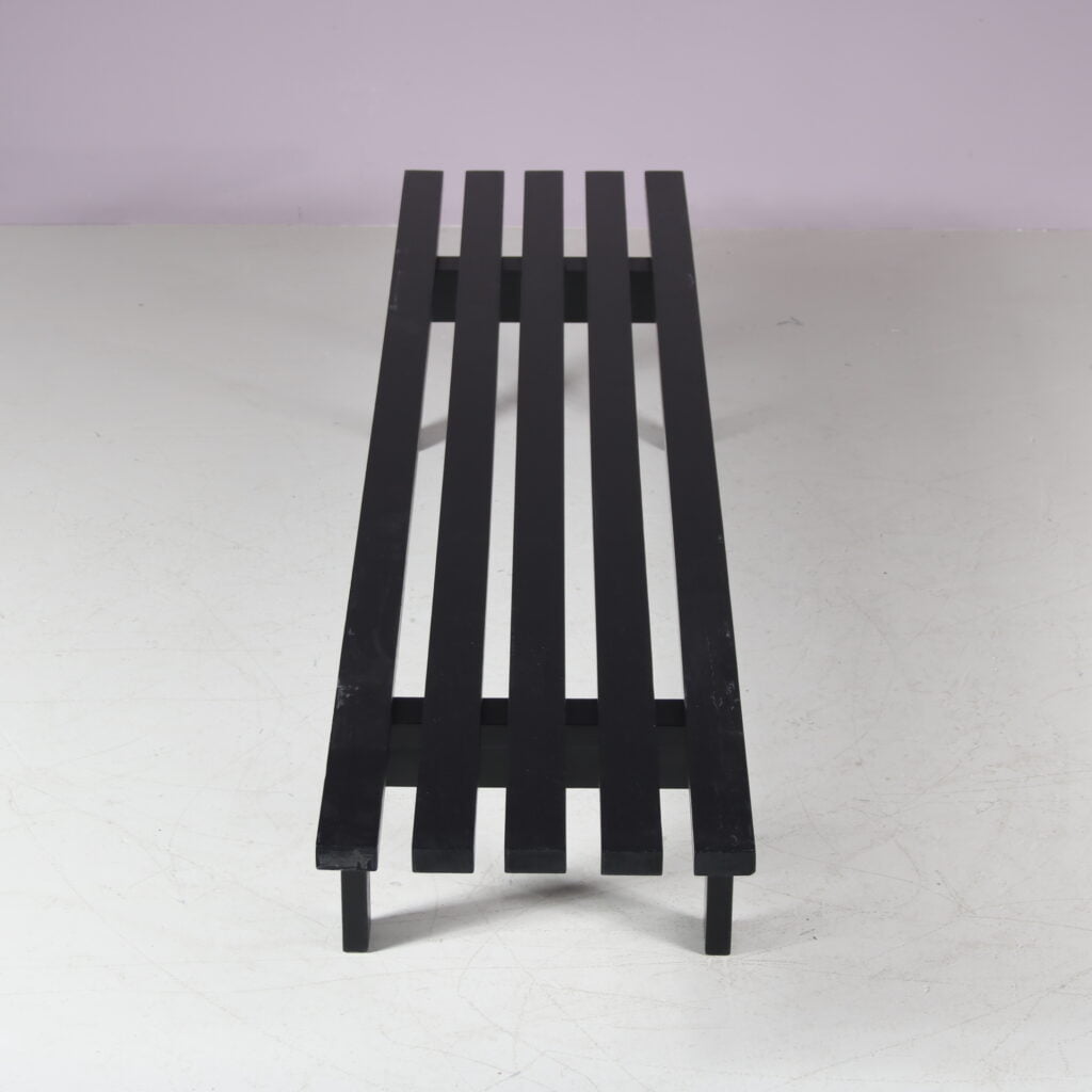 m27650 1960s Black stained wooden slatted bench Martin Visser Spectrum, Netherlands