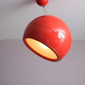 L4831 1960s "Pallade" hanging lamp in bright red plastic Studio Tetrarch Artemide, Italy  Adelaide Bonati, Silvio Bonatti, Enrico De Munari, and Carla Federspiel