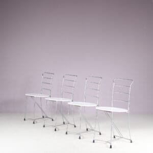 2407 2 (67) m27699 1980s Set of 4 postmodern white metal with aluminium chairs model Eridiana Antonio Citterio Xilitalia, Italy