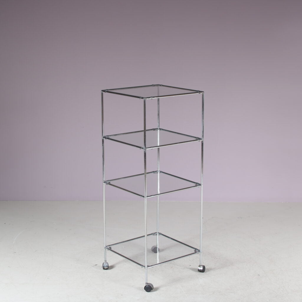 m27655 1970s Chrome metal Abstracta cabinet, four layers, on wheels Poul Cadovius Ikea, Sweden