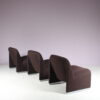 m27826-8 1970s Organic shaped easy chair with brown fabric upholstery model Alky Giancarlo Piretti Castelli, Italy