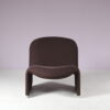 m27826-8 1970s Organic shaped easy chair with brown fabric upholstery model Alky Giancarlo Piretti Castelli, Italy