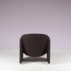 m27826-8 1970s Organic shaped easy chair with brown fabric upholstery model Alky Giancarlo Piretti Castelli, Italy