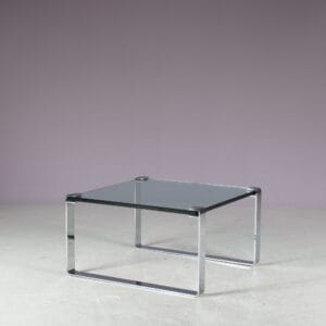 m27760-2 1960s Square coffee table on chrome base with thick glass top Peter Draenert Draenert, Germany