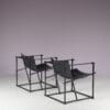 m27822 1980s Pair of "Kubus" FM62 chairs in black metal with black neck leather / Radboud van Beekum / Pastoe, Netherlands