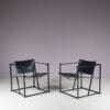 m27822 1980s Pair of "Kubus" FM62 chairs in black metal with black neck leather / Radboud van Beekum / Pastoe, Netherlands