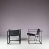 m27822 1980s Pair of "Kubus" FM62 chairs in black metal with black neck leather / Radboud van Beekum / Pastoe, Netherlands