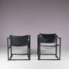 m27822 1980s Pair of "Kubus" FM62 chairs in black metal with black neck leather / Radboud van Beekum / Pastoe, Netherlands