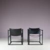 m27822 1980s Pair of "Kubus" FM62 chairs in black metal with black neck leather / Radboud van Beekum / Pastoe, Netherlands