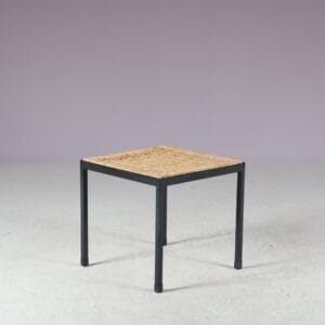 m27825 1950s Square stool on black metal base with rattan seat / Netherlands