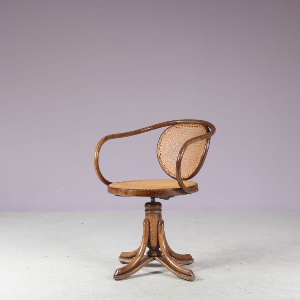 m27832 1950s Desk chair "5501" in bentwood with webbing / Thonet / ZPM Radomsko, Poland