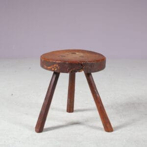 m27864 1950s Brutalist stool wooden tripod stool, France