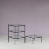 m27860 1950s Set of four stacking display tables in black metal with glass tops / Netherlands