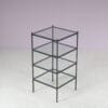 m27860 1950s Set of four stacking display tables in black metal with glass tops / Netherlands