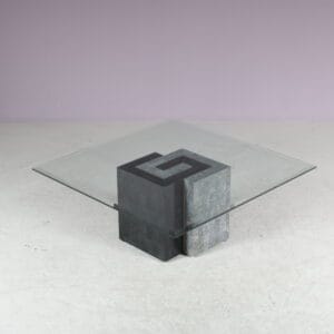 m27808 1980s Tessellated stone coffee table with square glass top / Maitland Smith, USA