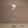 L5408 1990s Silver metal curved floor lamp with milk glass shade / M.M. Lampadari, Italy