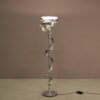 L5408 1990s Silver metal curved floor lamp with milk glass shade / M.M. Lampadari, Italy