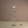 L5408 1990s Silver metal curved floor lamp with milk glass shade / M.M. Lampadari, Italy