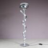 L5408 1990s Silver metal curved floor lamp with milk glass shade / M.M. Lampadari, Italy