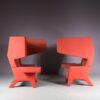 m27249 1990s Earchair in red fabric upholstered wood Jurgen Bey & Rianne Makkink Prooff, Netherlands