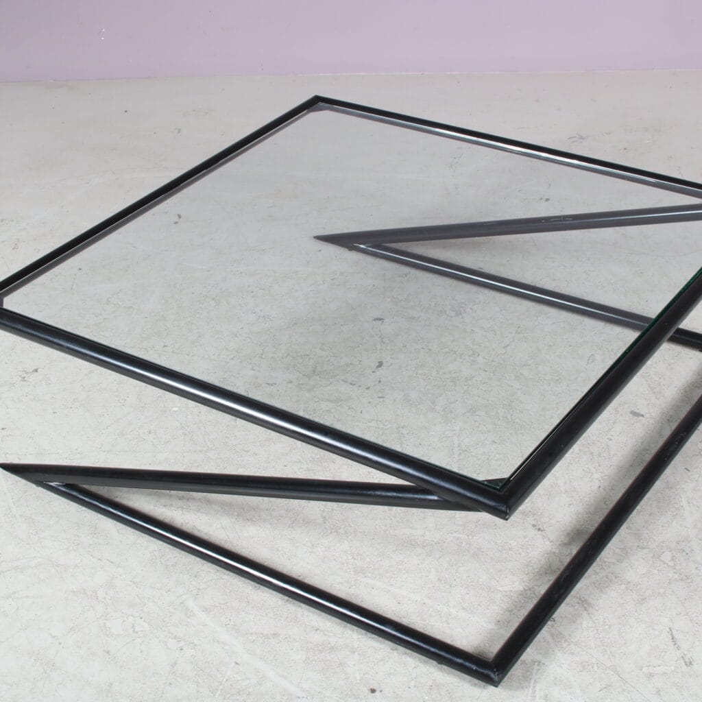 m27911 1980s Z-shaped black metal coffee table / Harvink, Netherlands