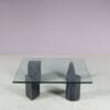 m27894 1980s Coffee table with four marble feet and glass top in the style of Vignelli (Metafora) / Italy