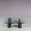 m27894 1980s Coffee table with four marble feet and glass top in the style of Vignelli (Metafora) / Italy