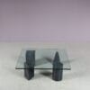 m27894 1980s Coffee table with four marble feet and glass top in the style of Vignelli (Metafora) / Italy