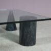 m27894 1980s Coffee table with four marble feet and glass top in the style of Vignelli (Metafora) / Italy