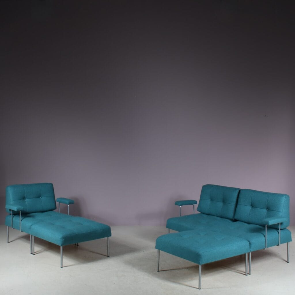 m27736 1960s 5 Unit Revolt sofa set on chrome metal base with new upholstery Poul Cadovius France & Son, Denmark