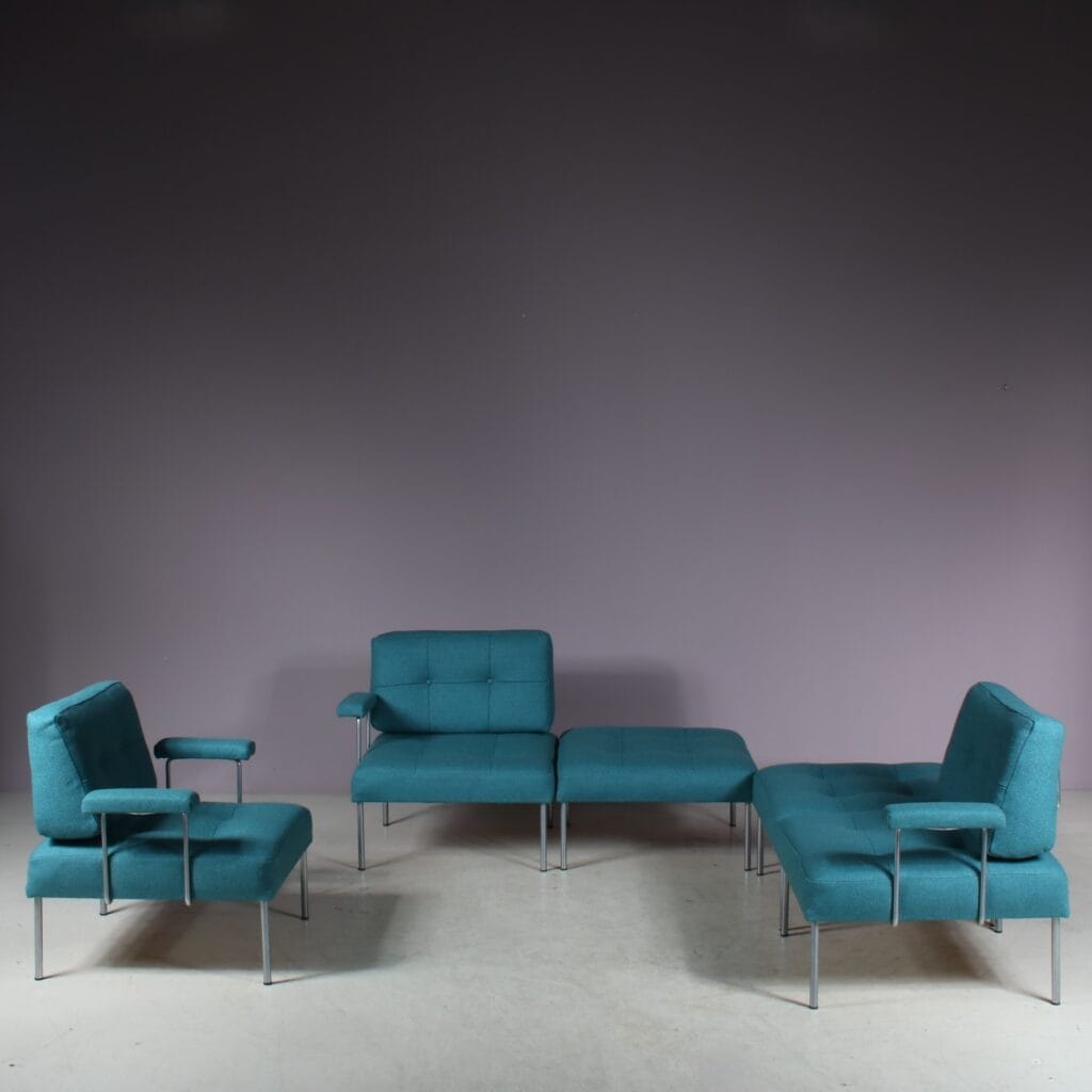 m27736 1960s 5 Unit Revolt sofa set on chrome metal base with new upholstery Poul Cadovius France & Son, Denmark