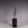 L3879 1980s Chrome Metal Sculpture with Light, Netherlands