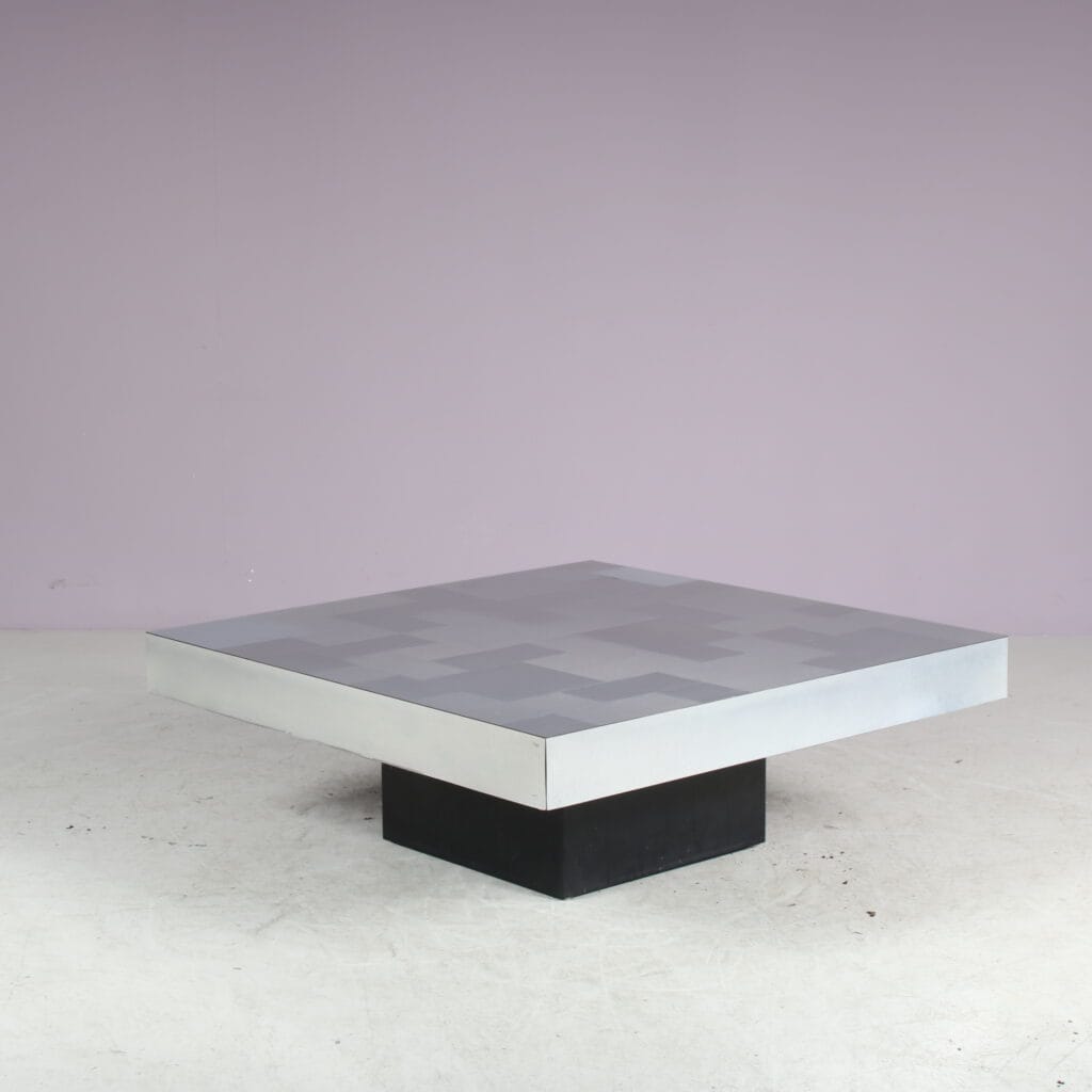 m27897 1970s Square coffee table with brushed aluminium top / Italy