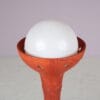 L5413 1970s Red ceramics floor lamp with round milk glass ball shade / Doria Leuchten, Germany