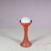 L5413 1970s Red ceramics floor lamp with round milk glass ball shade / Doria Leuchten, Germany