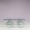 INC207 1980s Glass coffee table on glass wheels by Gae Aulenti for Fontana Arte, Italy