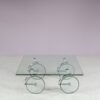 INC207 1980s Glass coffee table on glass wheels by Gae Aulenti for Fontana Arte, Italy