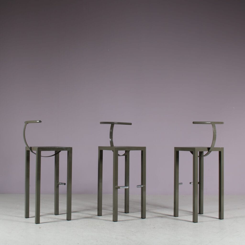 m27925 1980s Set of 3 metal "Sarapis" bar stools / Philippe Starck / Driade, Italy