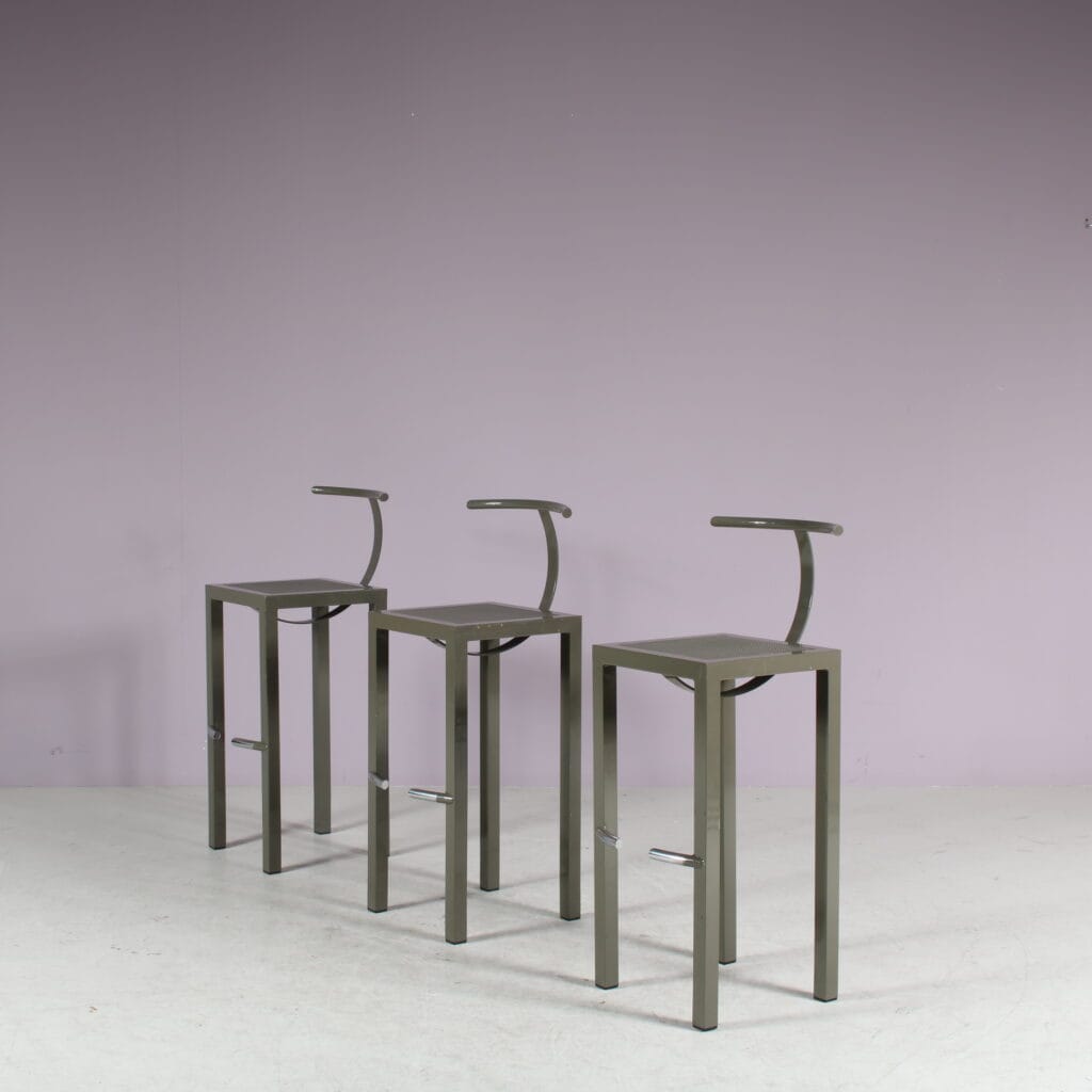 m27925 1980s Set of 3 metal "Sarapis" bar stools / Philippe Starck / Driade, Italy