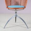 m27983 1990s "Young Lady" Chair in chrome metal with stained ash wood, webbing and blue fabric cushion / Paolo Rizzatto / Alias, Italy