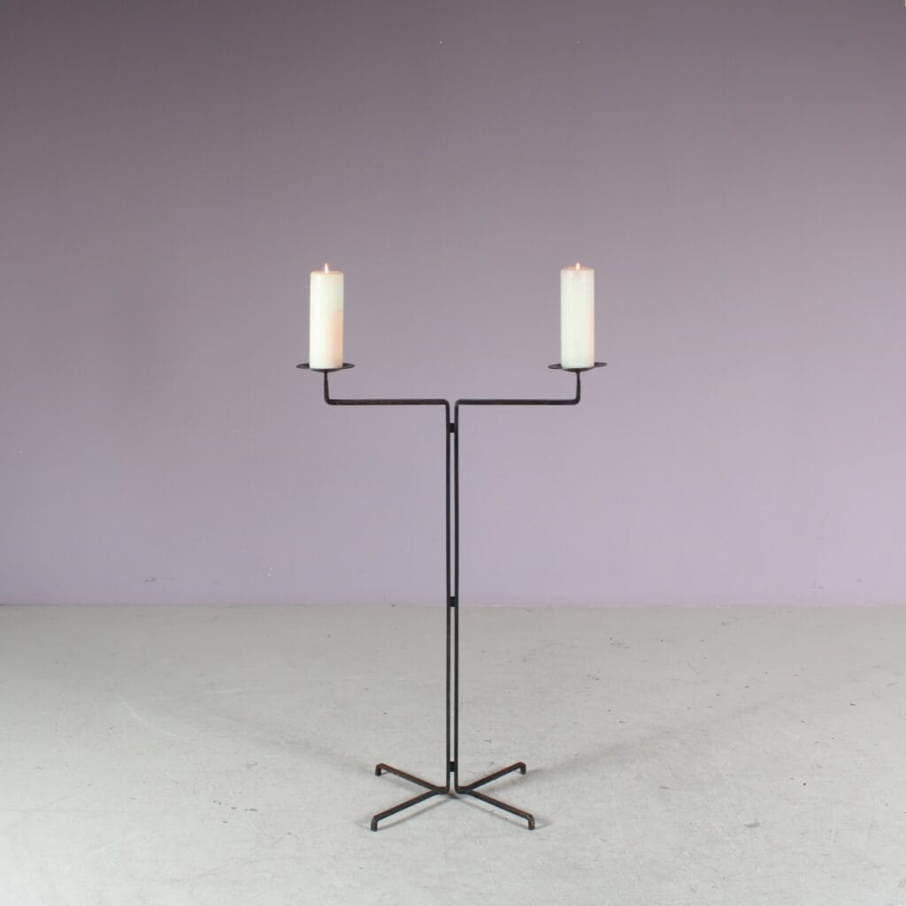 m27984 1950s XL cast iron Brutalist candle holders / Netherlands 