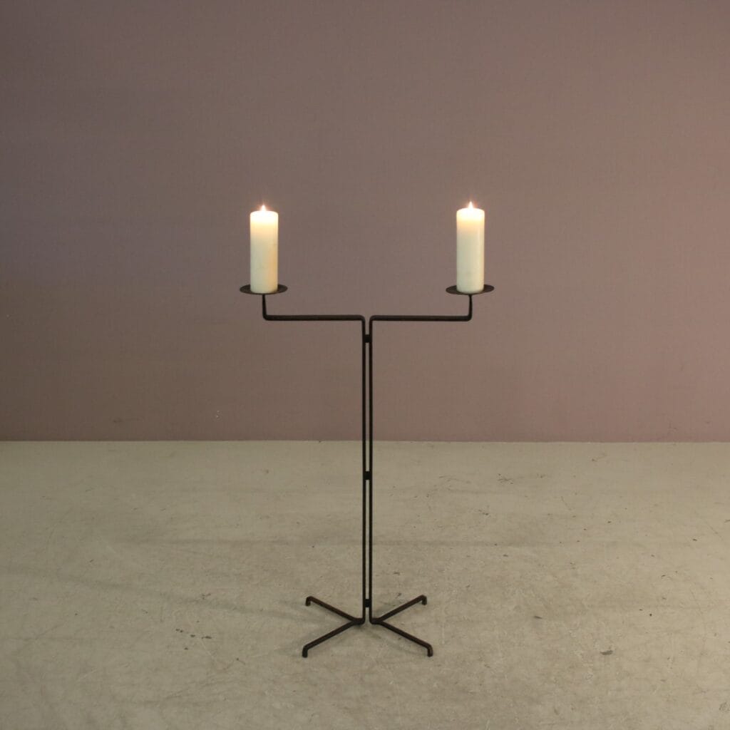 m27984 1950s XL cast iron Brutalist candle holders / Netherlands 