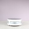 m28018 1970s Round white plastic space age coffee table with smoke glass top Erik van Buijtenen Nebu, Netherlands