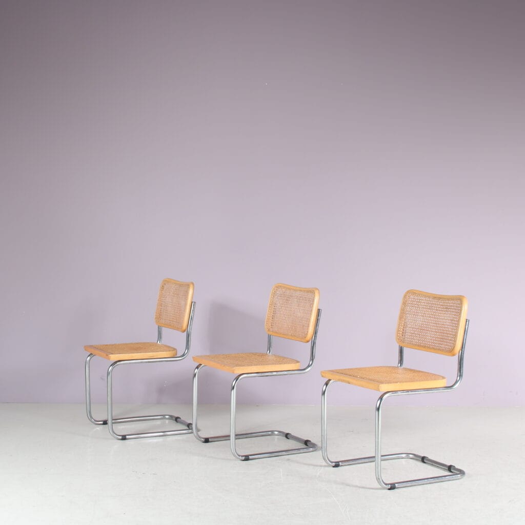 m28028 1970s Cesca chair in chrome plated metal with wooden frame and webbing / Italy